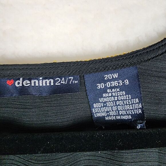 Denim 24/7 Women's Blac & Gold Floral Embroidered Boho Top Blouse Size 20 - Picture 5 of 9